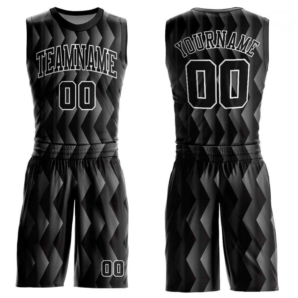 Custom Black Black-Gray Round Neck Sublimation Basketball Suit Jersey - Sky-Custom