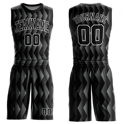 Custom Black Black-Gray Round Neck Sublimation Basketball Suit Jersey - Sky-Custom