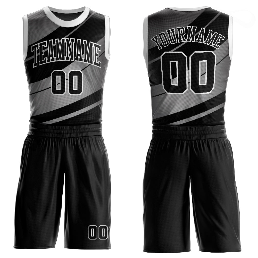 Custom Black Black-Gray Round Neck Sublimation Basketball Suit Jersey - Sky-Custom
