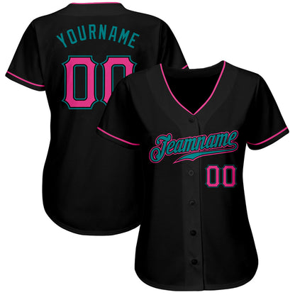 Custom Black Pink-Teal Authentic Baseball Jersey - Sky-Custom