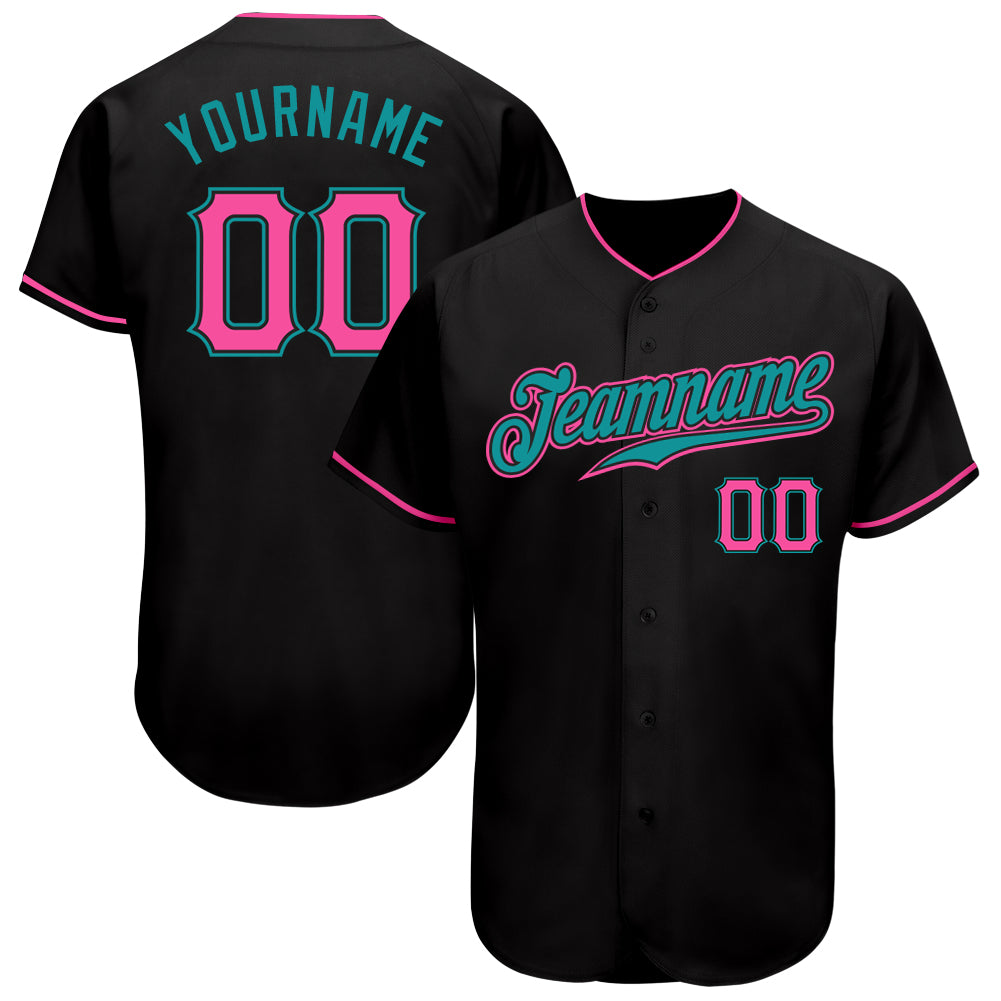 Custom Black Pink-Teal Authentic Baseball Jersey - Sky-Custom