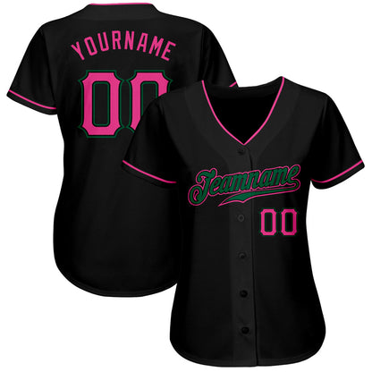 Custom Black Pink-Kelly Green Authentic Baseball Jersey - Sky-Custom