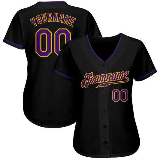 Custom Black Purple-Gold Authentic Baseball Jersey - Sky-Custom