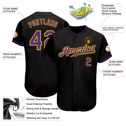 Custom Black Purple-Gold Authentic Baseball Jersey - Sky-Custom