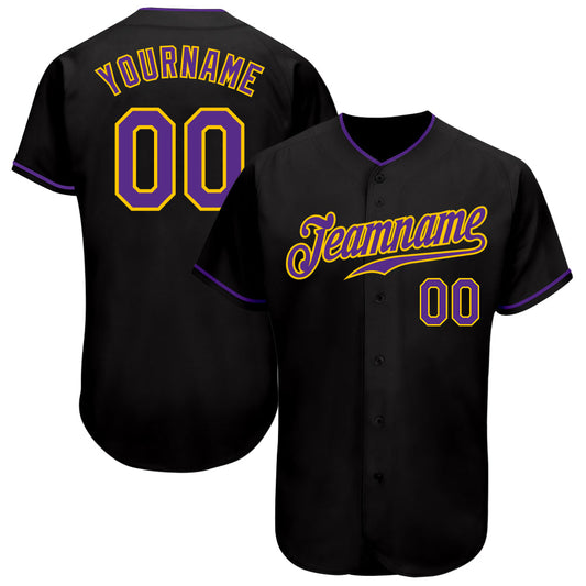 Custom Black Purple-Gold Authentic Baseball Jersey - Sky-Custom