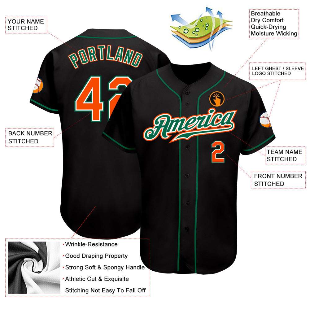 Custom Black Orange-Kelly Green Authentic Baseball Jersey - Sky-Custom