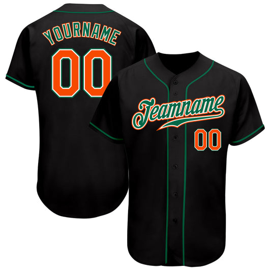 Custom Black Orange-Kelly Green Authentic Baseball Jersey - Sky-Custom