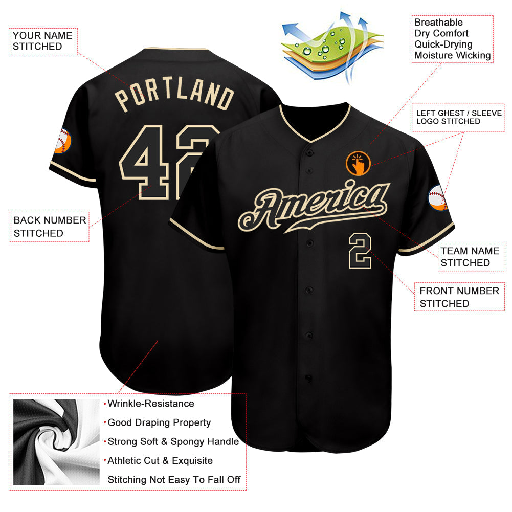 Custom Black Black-Cream Authentic Baseball Jersey - Sky-Custom
