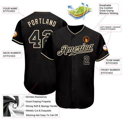 Custom Black Black-Cream Authentic Baseball Jersey - Sky-Custom