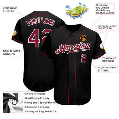 Custom Black Crimson-White Authentic Baseball Jersey - Sky-Custom