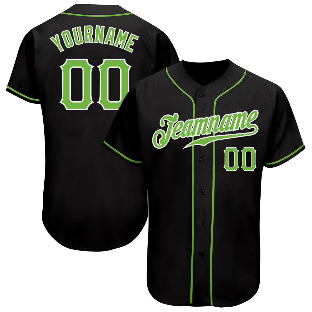 Custom Black Neon Green-White Authentic Baseball Jersey - Sky-Custom