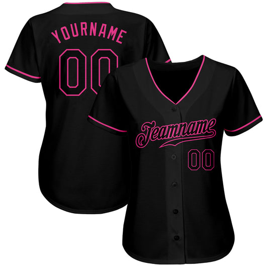 Custom Black Black-Pink Authentic Baseball Jersey - Sky-Custom