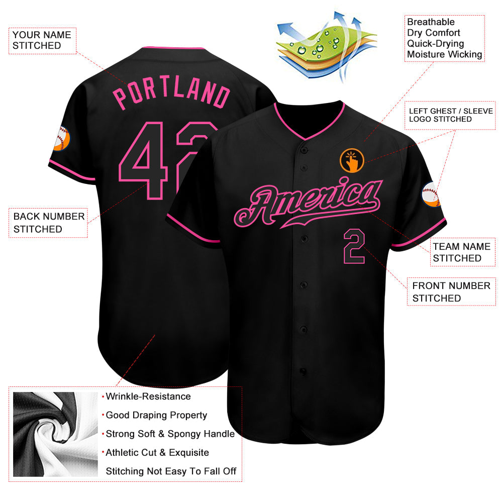 Custom Black Black-Pink Authentic Baseball Jersey - Sky-Custom