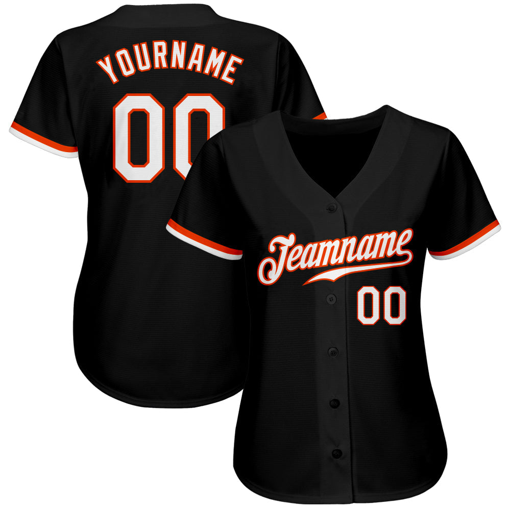 Custom Black White-Orange Authentic Baseball Jersey - Sky-Custom