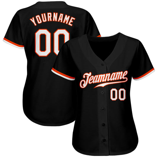 Custom Black White-Orange Authentic Baseball Jersey - Sky-Custom