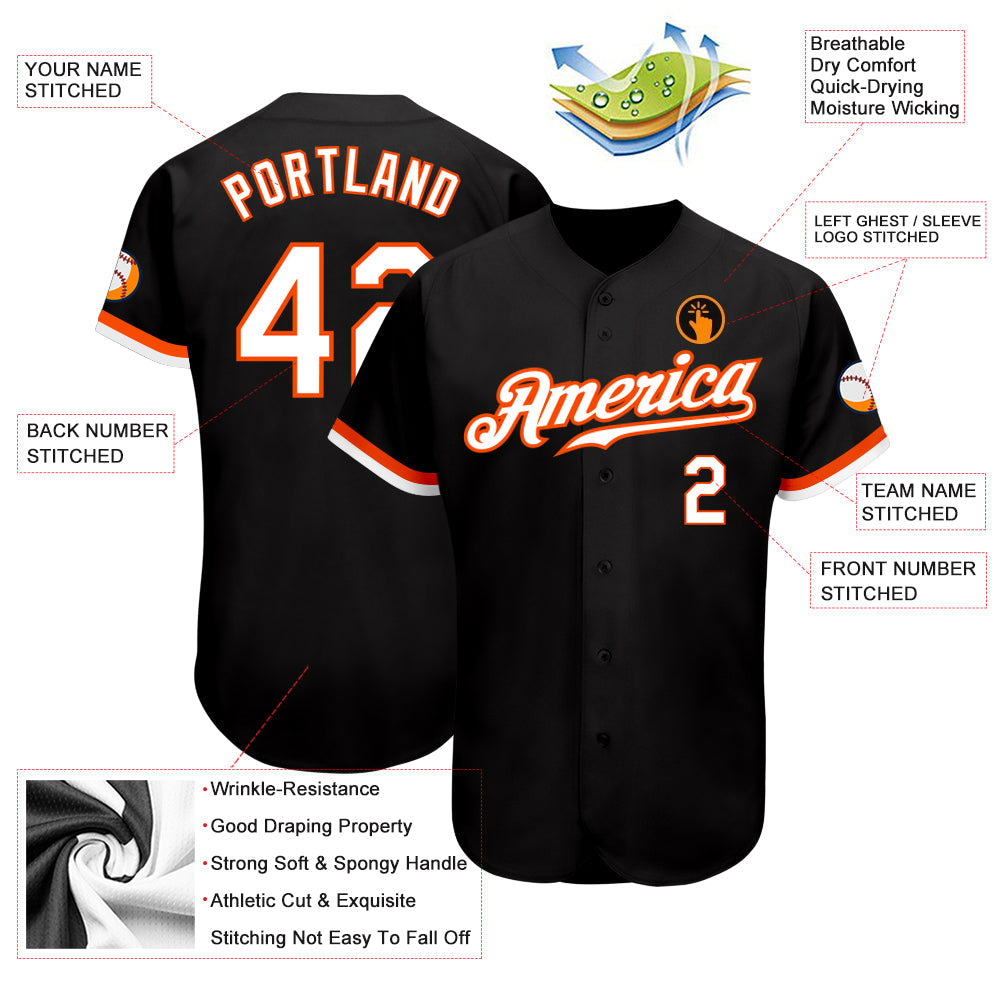 Custom Black White-Orange Authentic Baseball Jersey - Sky-Custom