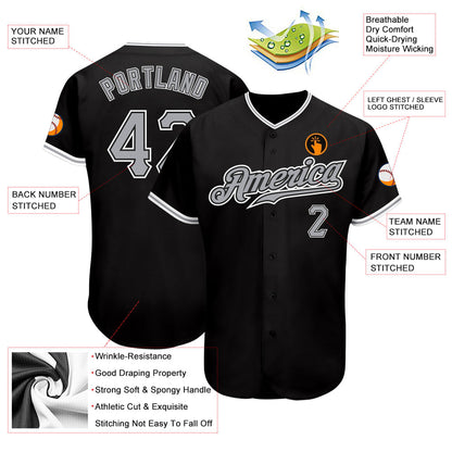 Custom Black Gray-White Authentic Baseball Jersey - Sky-Custom