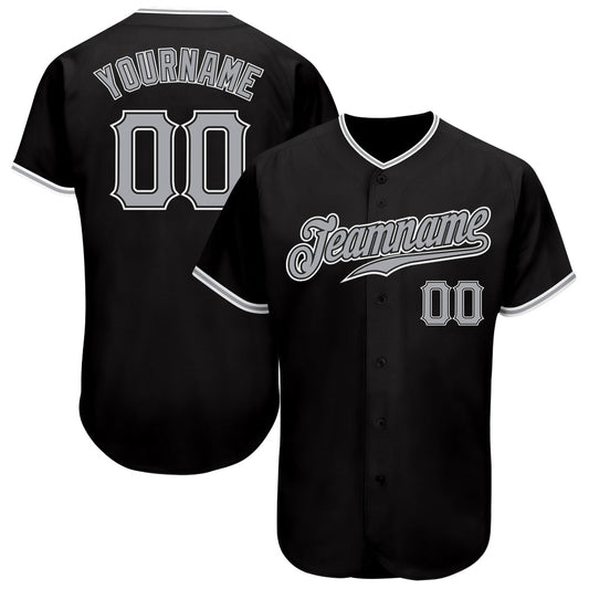 Custom Black Gray-White Authentic Baseball Jersey - Sky-Custom
