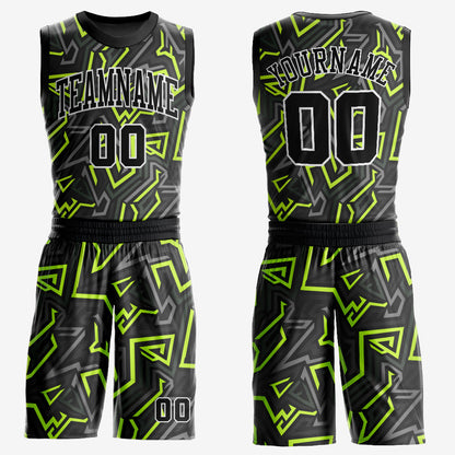 Custom Black Black-Neon Green Round Neck Sublimation Basketball Suit Jersey - Sky-Custom
