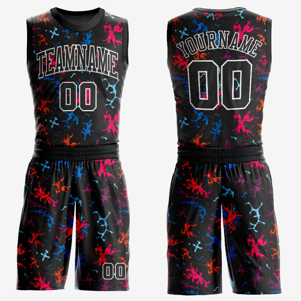 Custom Black Black-Light Blue Round Neck Sublimation Basketball Suit Jersey - Sky-Custom
