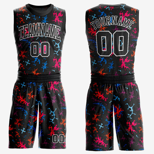 Custom Black Black-Light Blue Round Neck Sublimation Basketball Suit Jersey - Sky-Custom
