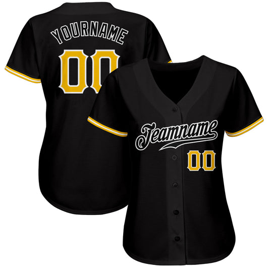 Custom Black Gold-White Authentic Baseball Jersey - Sky-Custom