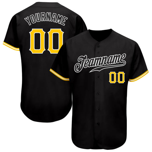 Custom Black Gold-White Authentic Baseball Jersey - Sky-Custom