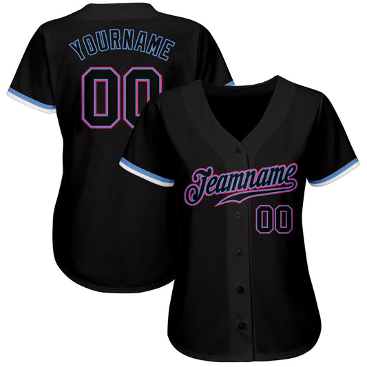 Custom Black Black Light Blue Pink-White Authentic Baseball Jersey - Sky-Custom