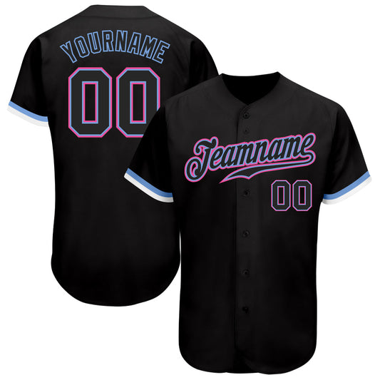 Custom Black Black Light Blue Pink-White Authentic Baseball Jersey - Sky-Custom