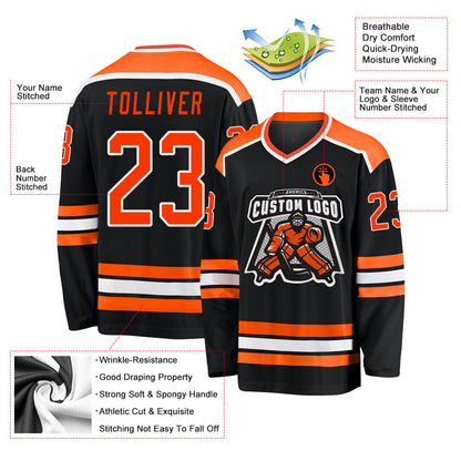 Custom Black Orange-White Hockey Jersey - Sky-Custom