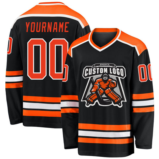 Custom Black Orange-White Hockey Jersey - Sky-Custom