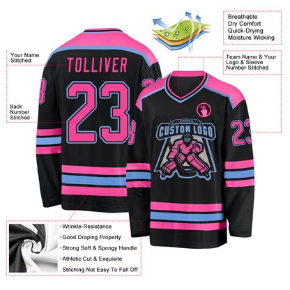 Custom Black Pink-Light Blue Hockey Jersey - Sky-Custom