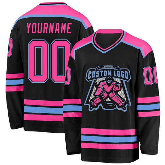 Custom Black Pink-Light Blue Hockey Jersey - Sky-Custom