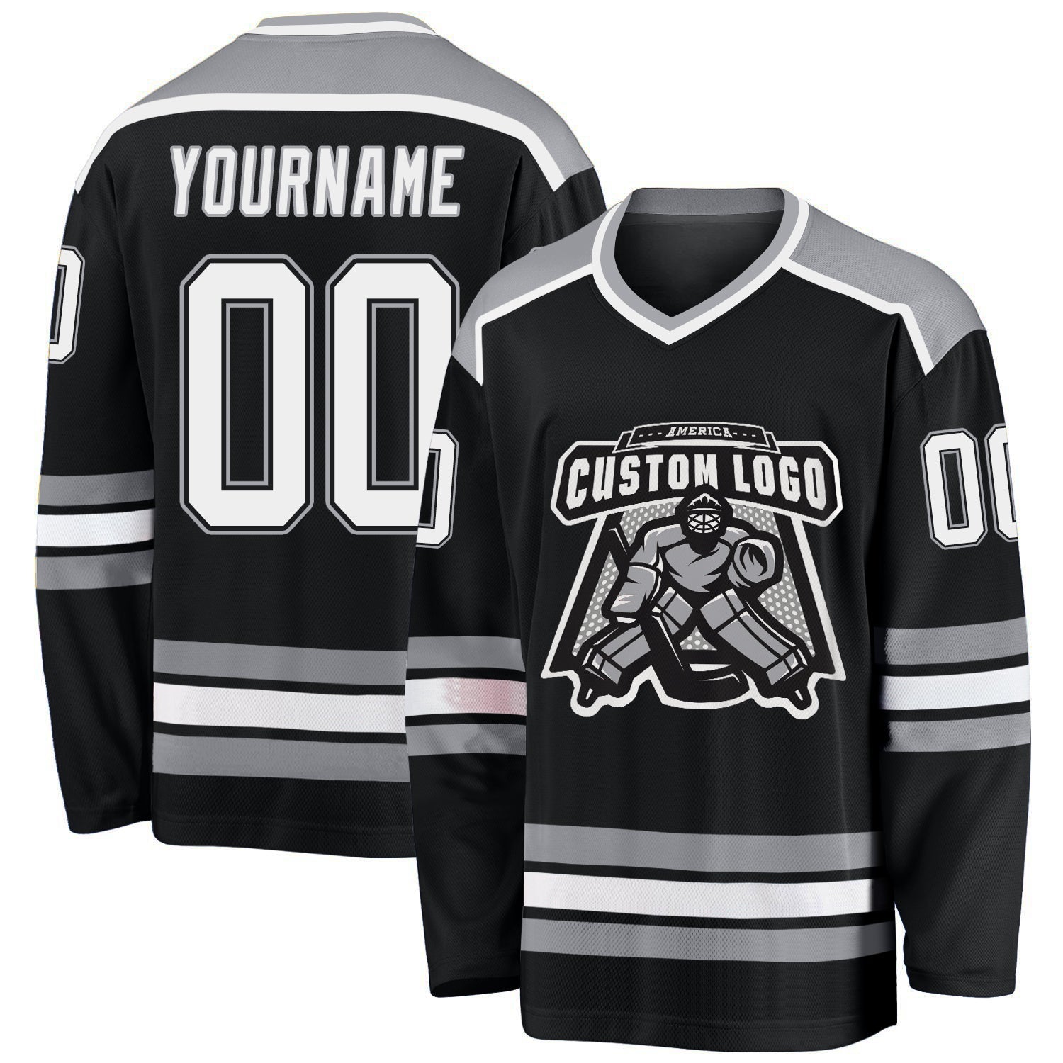 Custom Black White-Gray Hockey Jersey - Sky-Custom