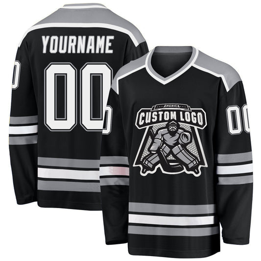 Custom Black White-Gray Hockey Jersey - Sky-Custom