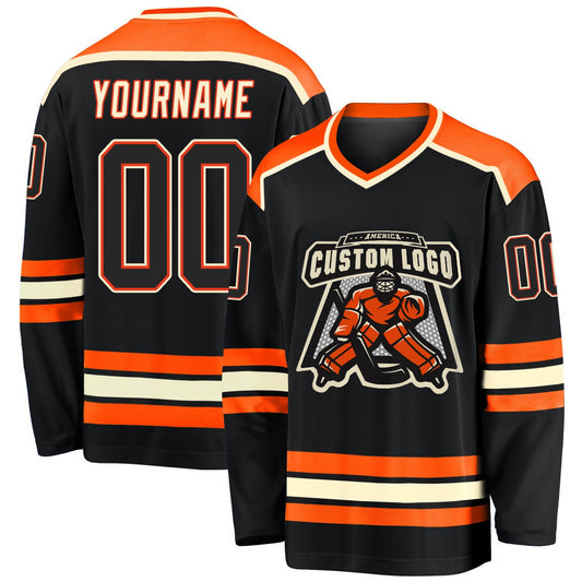 Custom Black Black Orange-Cream Hockey Jersey - Sky-Custom