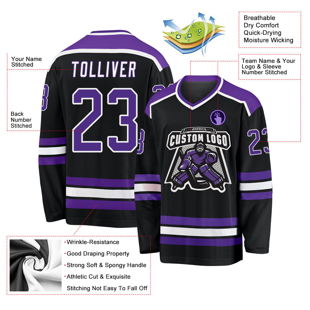 Custom Black Purple-White Hockey Jersey - Sky-Custom