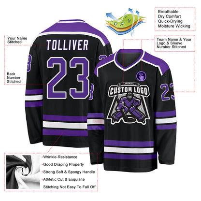 Custom Black Purple-White Hockey Jersey - Sky-Custom