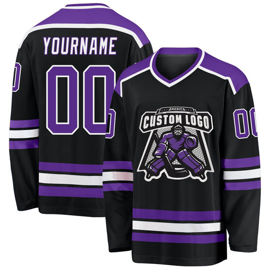 Custom Black Purple-White Hockey Jersey - Sky-Custom