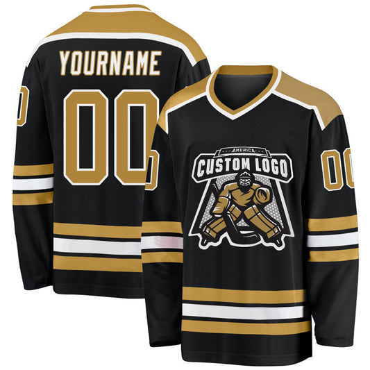 Custom Black Old Gold-White Hockey Jersey - Sky-Custom
