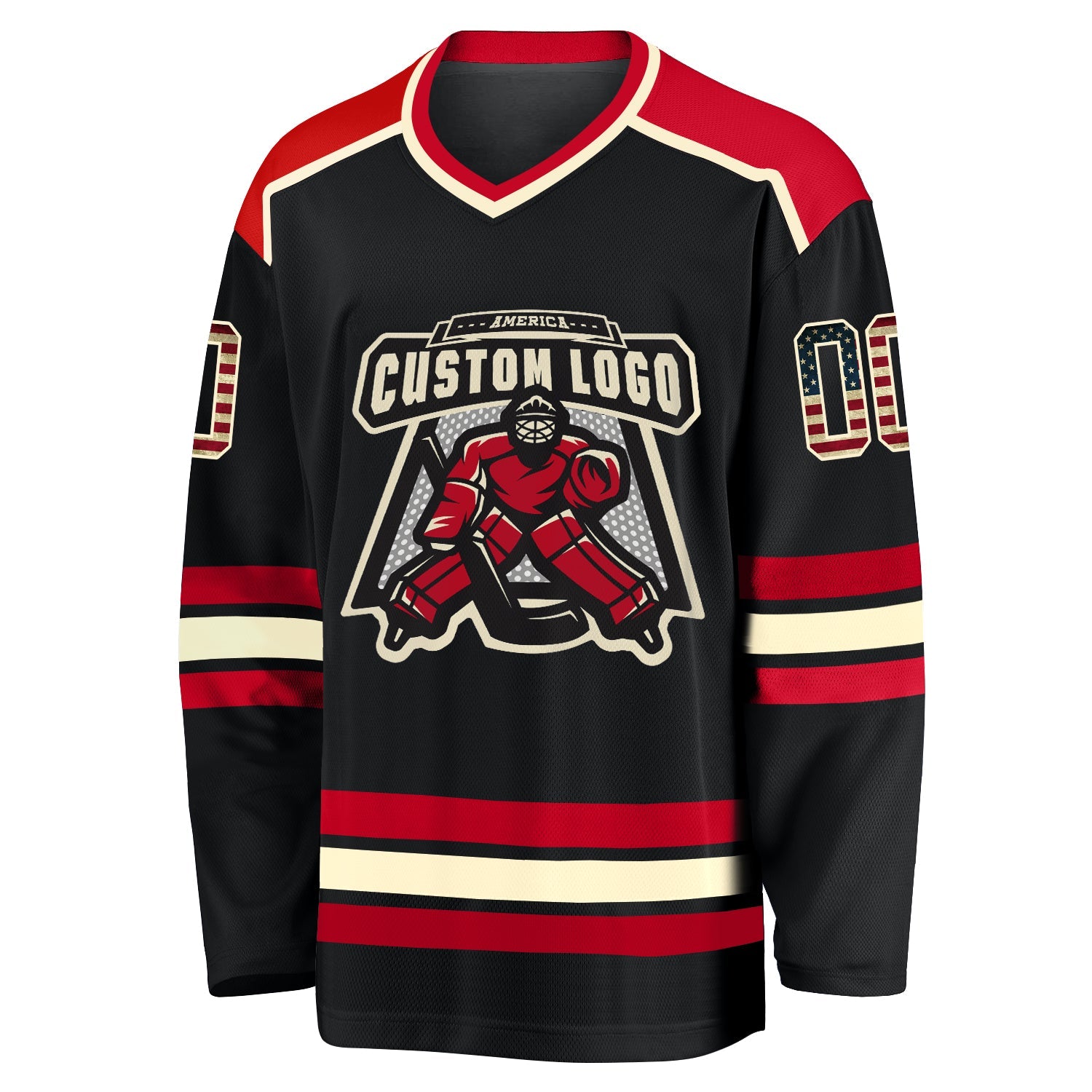 Custom Black Vintage USA Flag Cream-Red Hockey Jersey - Sky-Custom