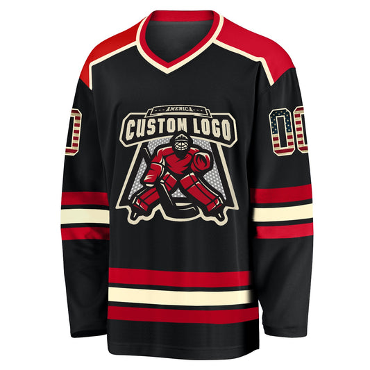 Custom Black Vintage USA Flag Cream-Red Hockey Jersey - Sky-Custom