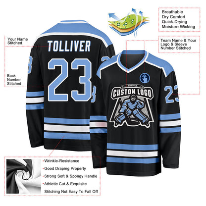 Custom Black Light Blue-White Hockey Jersey - Sky-Custom