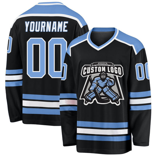 Custom Black Light Blue-White Hockey Jersey - Sky-Custom