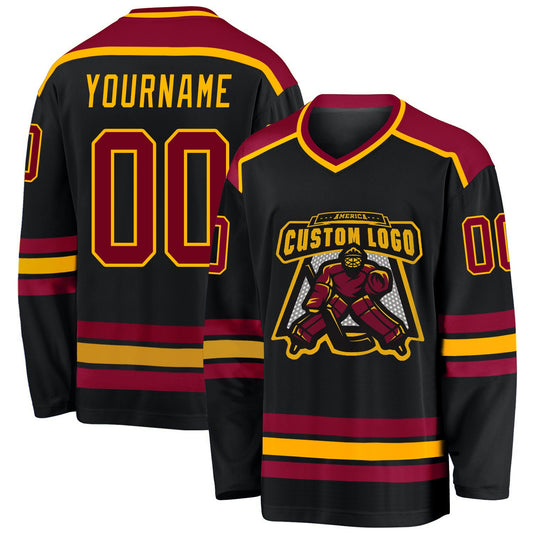 Custom Black Maroon-Gold Hockey Jersey - Sky-Custom