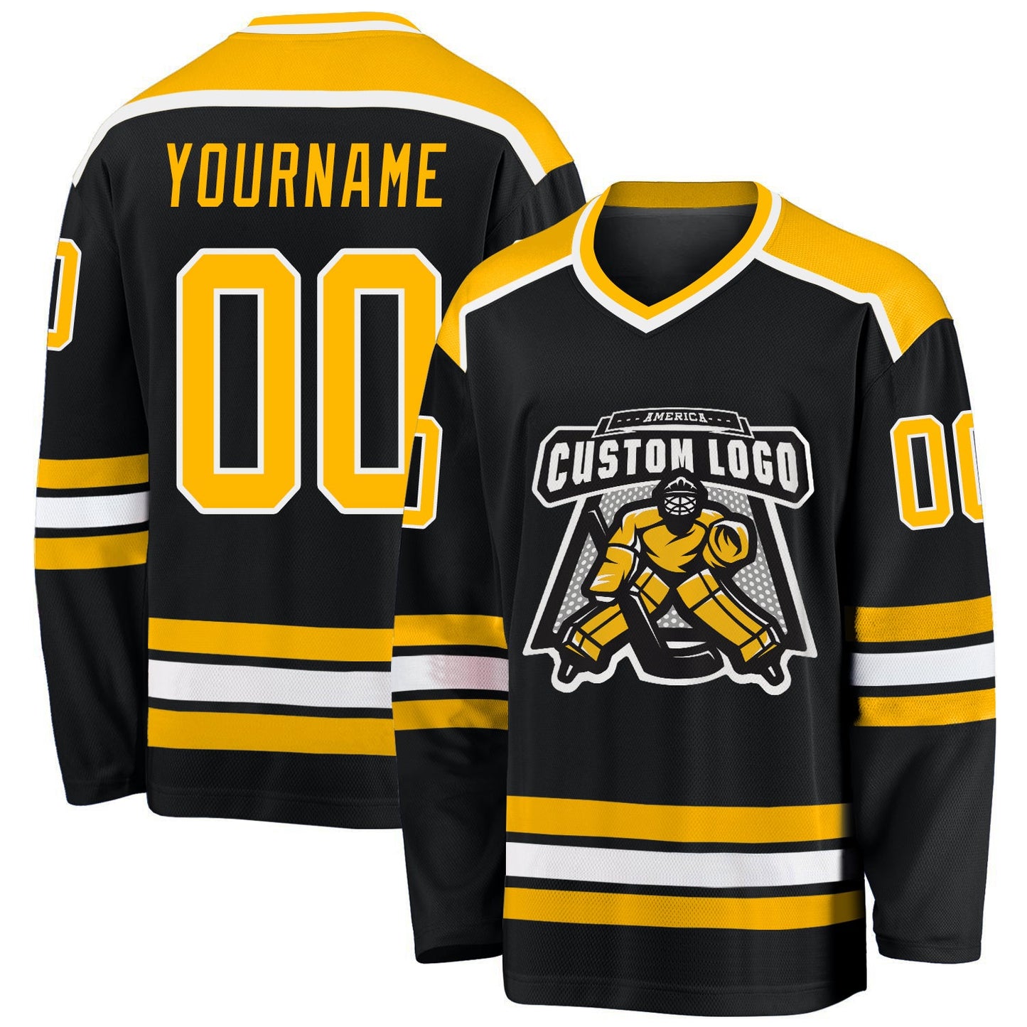 Custom Black Gold-White Hockey Jersey - Sky-Custom