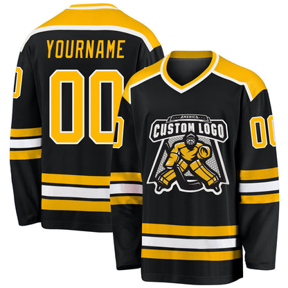 Custom Black Gold-White Hockey Jersey - Sky-Custom
