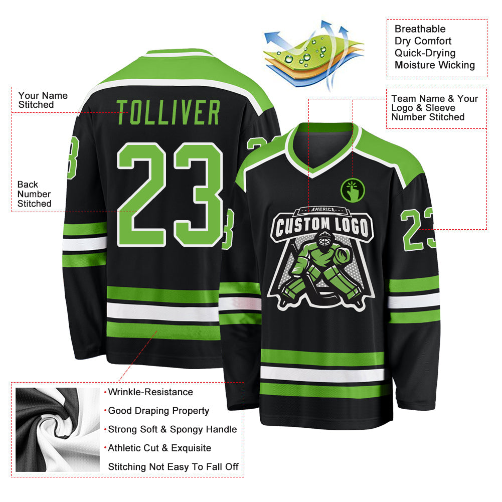 Custom Black Neon Green-White Hockey Jersey - Sky-Custom