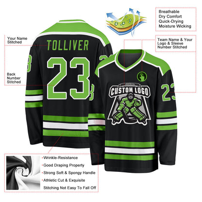 Custom Black Neon Green-White Hockey Jersey - Sky-Custom