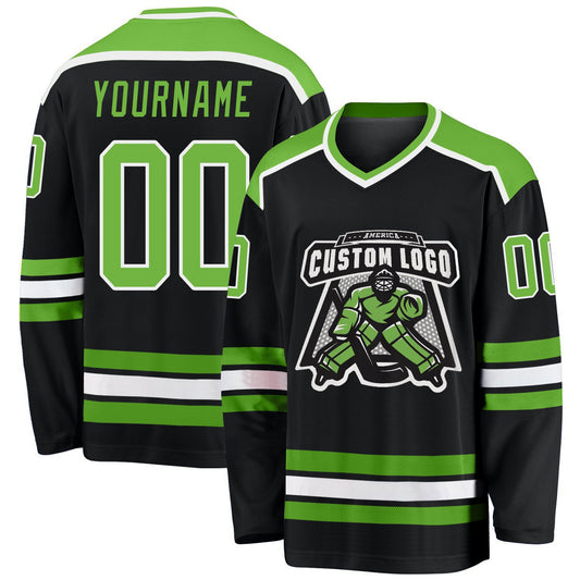 Custom Black Neon Green-White Hockey Jersey - Sky-Custom
